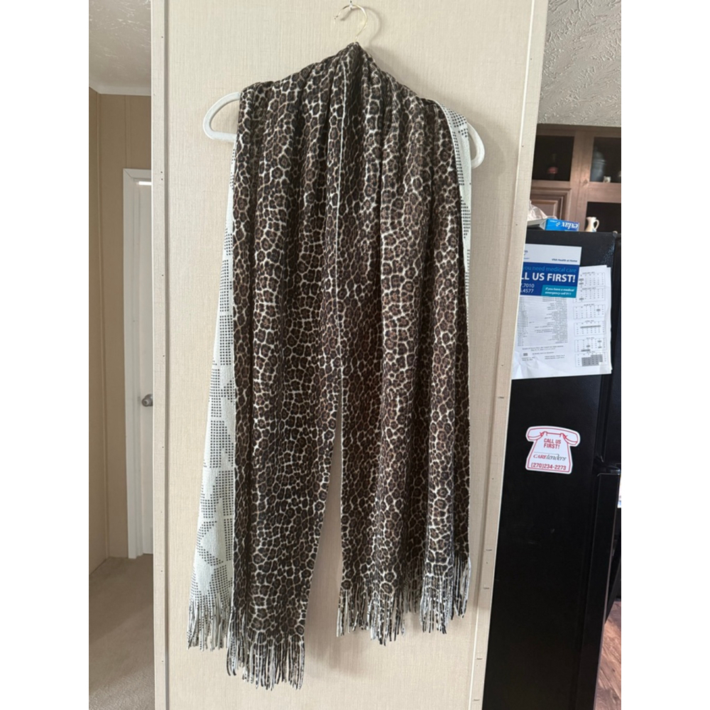 Michael Kors Leopard Print Scarf Brown Black One Size - Picture 2 of 8